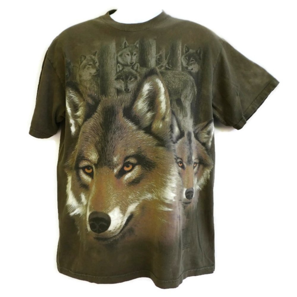 The Mountain Hidden Wolf Wolves Tee Dyed Green Cotton M